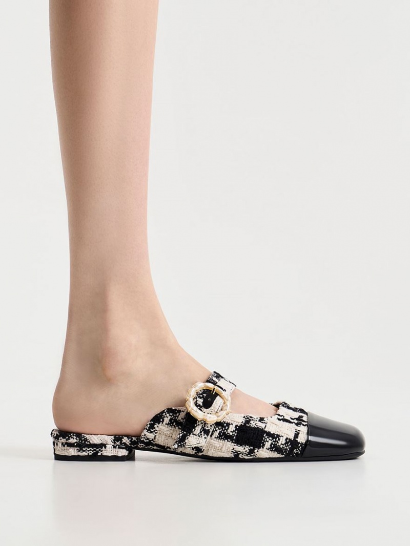 Mules Charles And Keith Tweed Pearl πόρπης Mary Jane μαυρα | 68495-TZYE