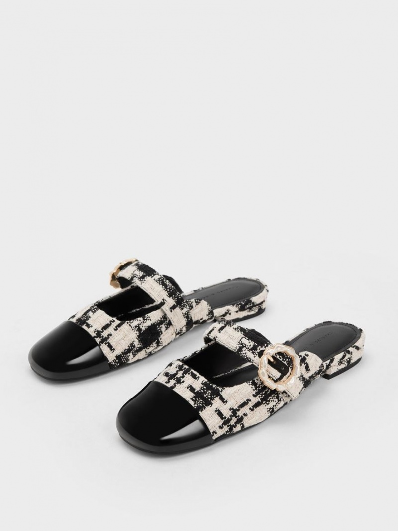 Mules Charles And Keith Tweed Pearl πόρπης Mary Jane μαυρα | 68495-TZYE