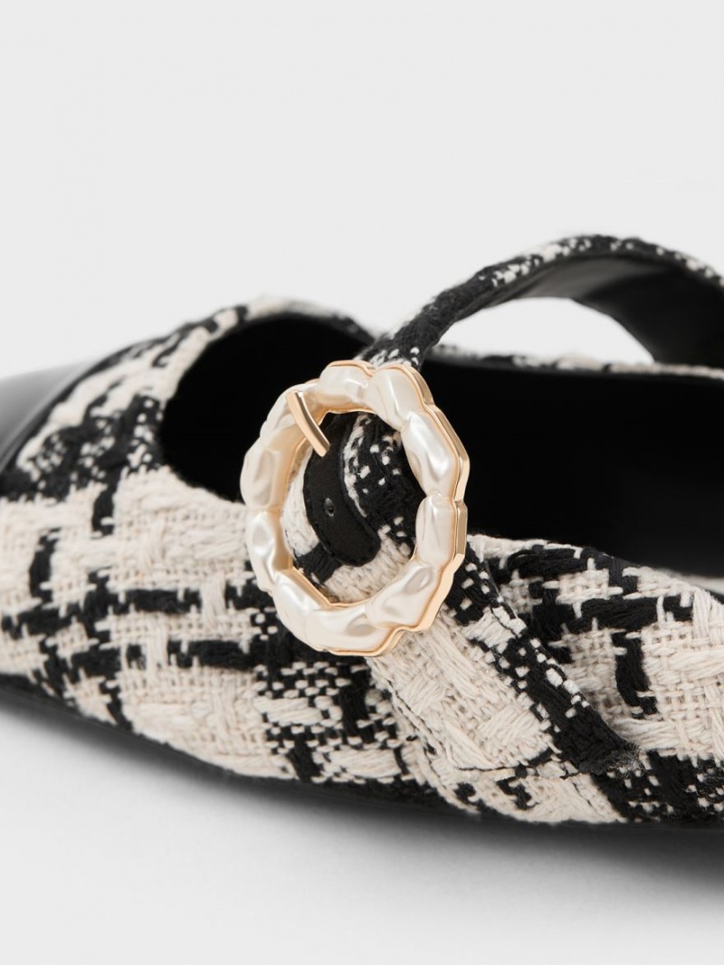 Mules Charles And Keith Tweed Pearl πόρπης Mary Jane μαυρα | 68495-TZYE
