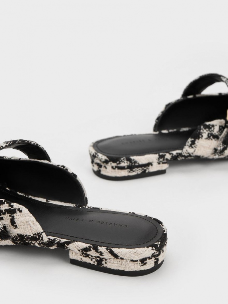Mules Charles And Keith Tweed Pearl πόρπης Mary Jane μαυρα | 68495-TZYE