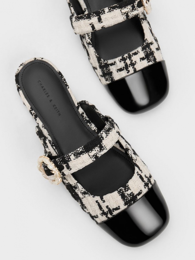 Mules Charles And Keith Tweed Pearl πόρπης Mary Jane μαυρα | 68495-TZYE