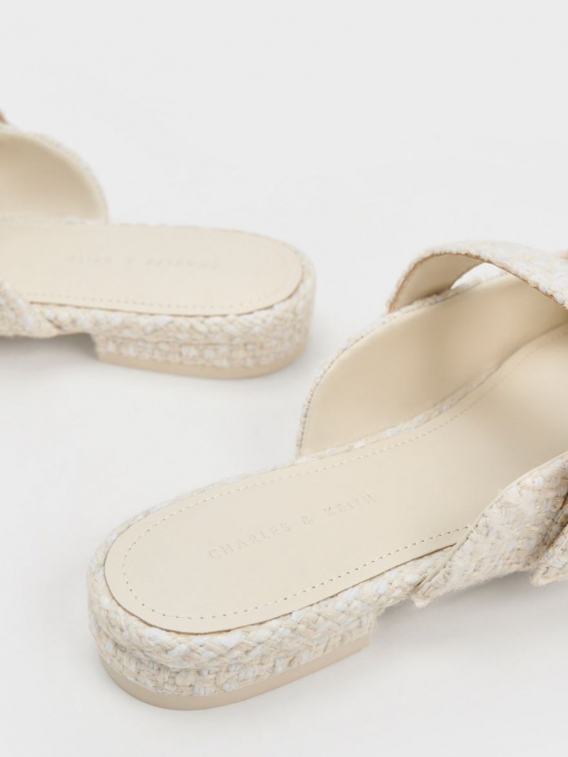 Mules Charles And Keith Tweed Pearl πόρπης Mary Jane ασπρα | 59142-QTWP