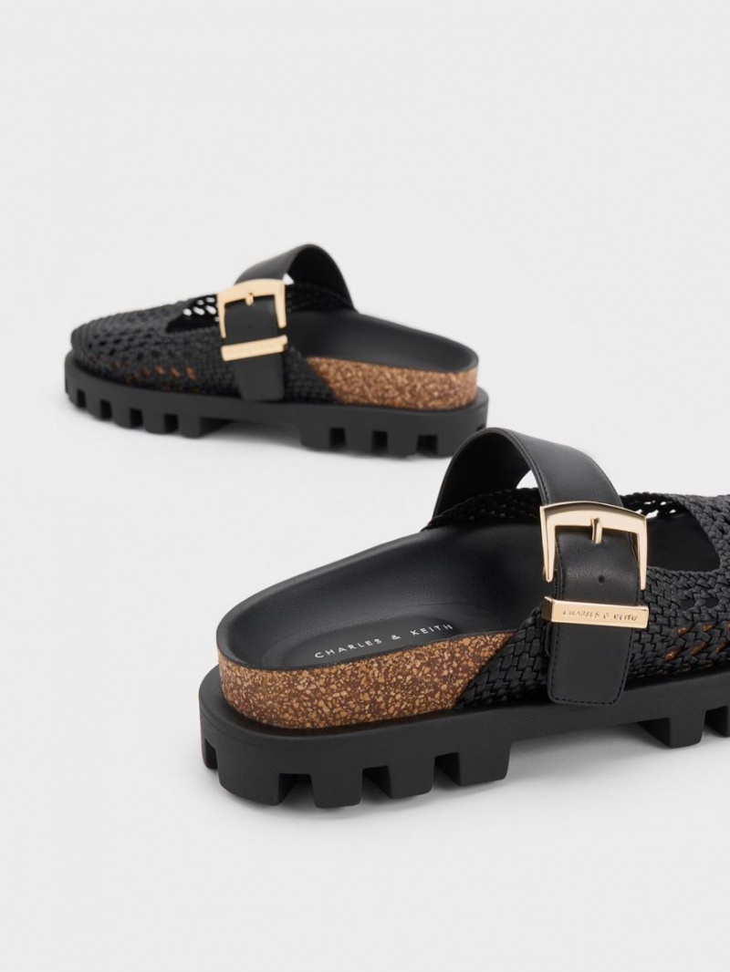 Mules Charles And Keith Woven Buckled φλατ μαυρα | 78614-WOID