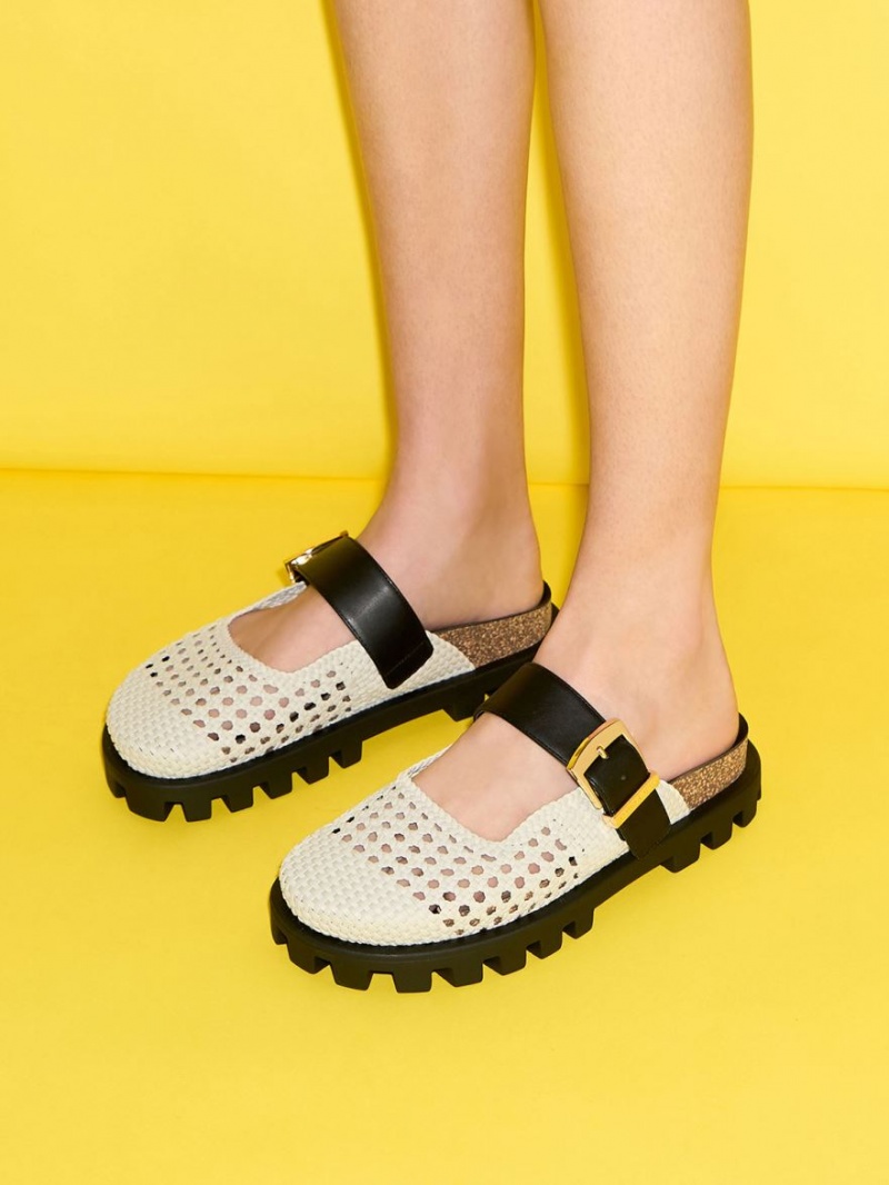 Mules Charles And Keith Woven Buckled φλατ ασπρα | 06819-EYUP