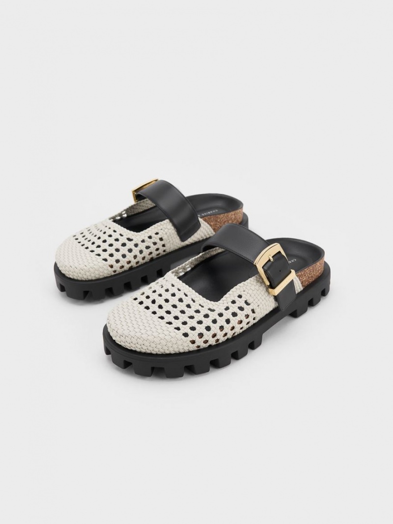 Mules Charles And Keith Woven Buckled φλατ ασπρα | 06819-EYUP