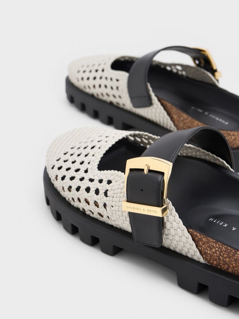 Mules Charles And Keith Woven Buckled φλατ ασπρα | 06819-EYUP
