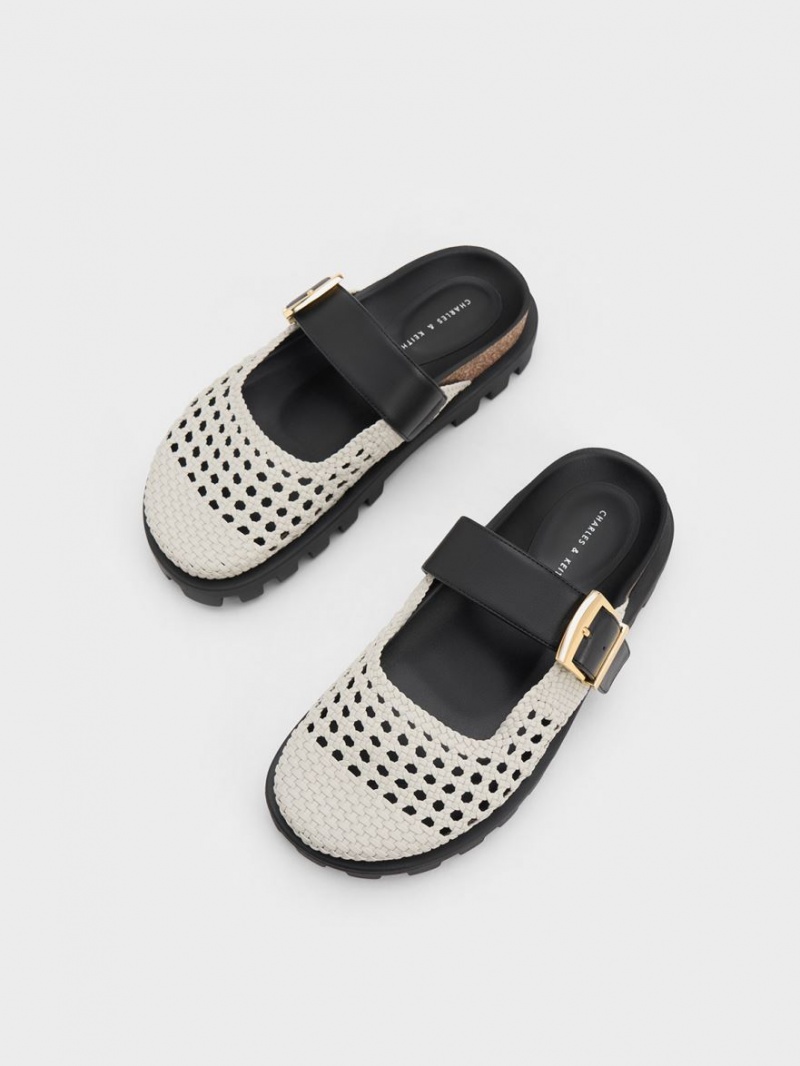 Mules Charles And Keith Woven Buckled φλατ ασπρα | 06819-EYUP