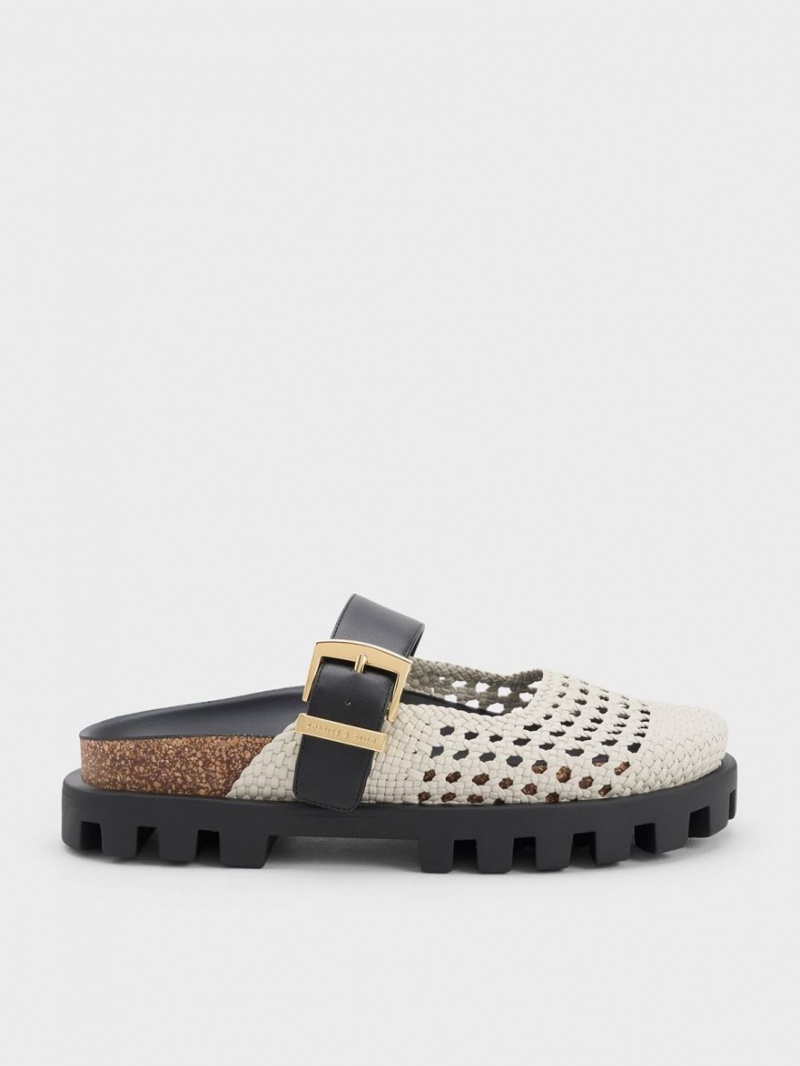 Mules Charles And Keith Woven Buckled φλατ ασπρα | 06819-EYUP
