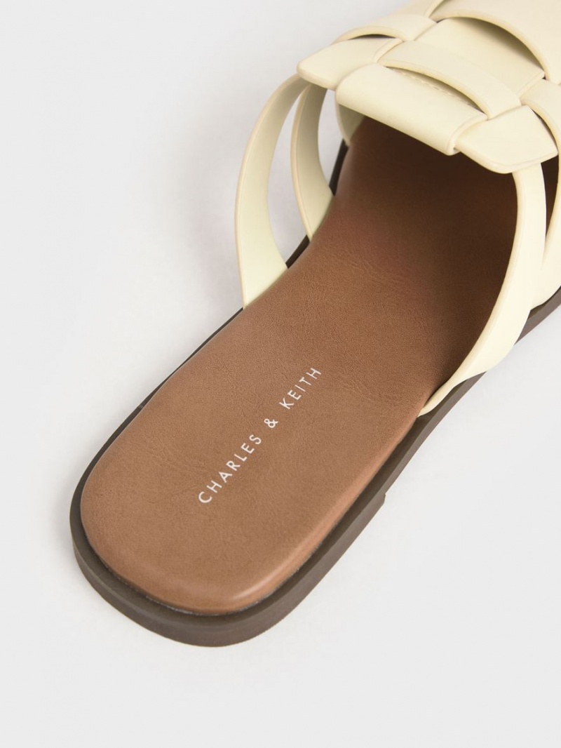 Mules Charles And Keith Woven φλατ κρέμα | 73608-JLDP