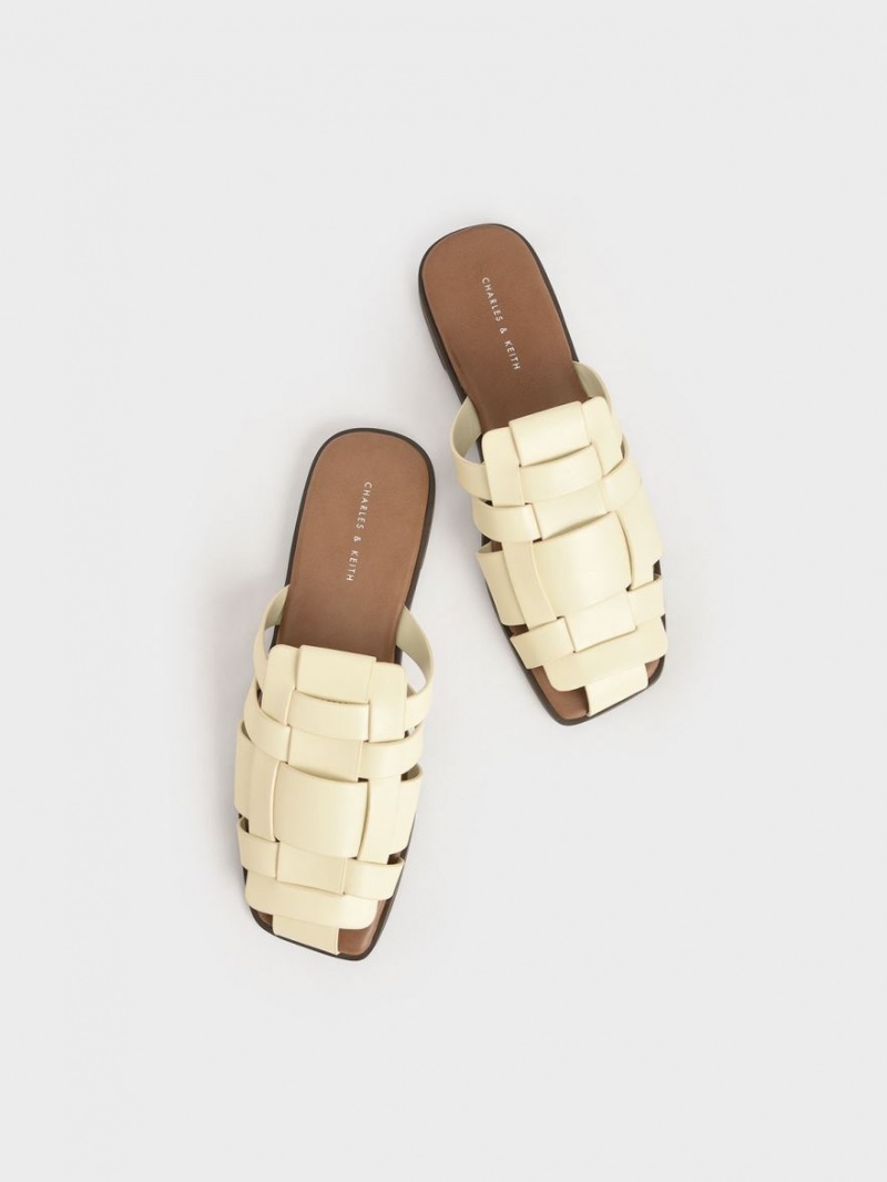 Mules Charles And Keith Woven φλατ κρέμα | 73608-JLDP