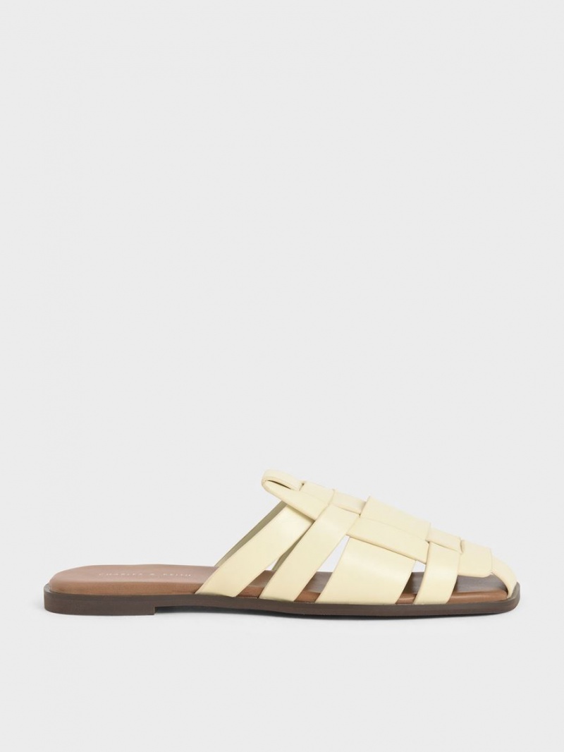 Mules Charles And Keith Woven φλατ κρέμα | 73608-JLDP
