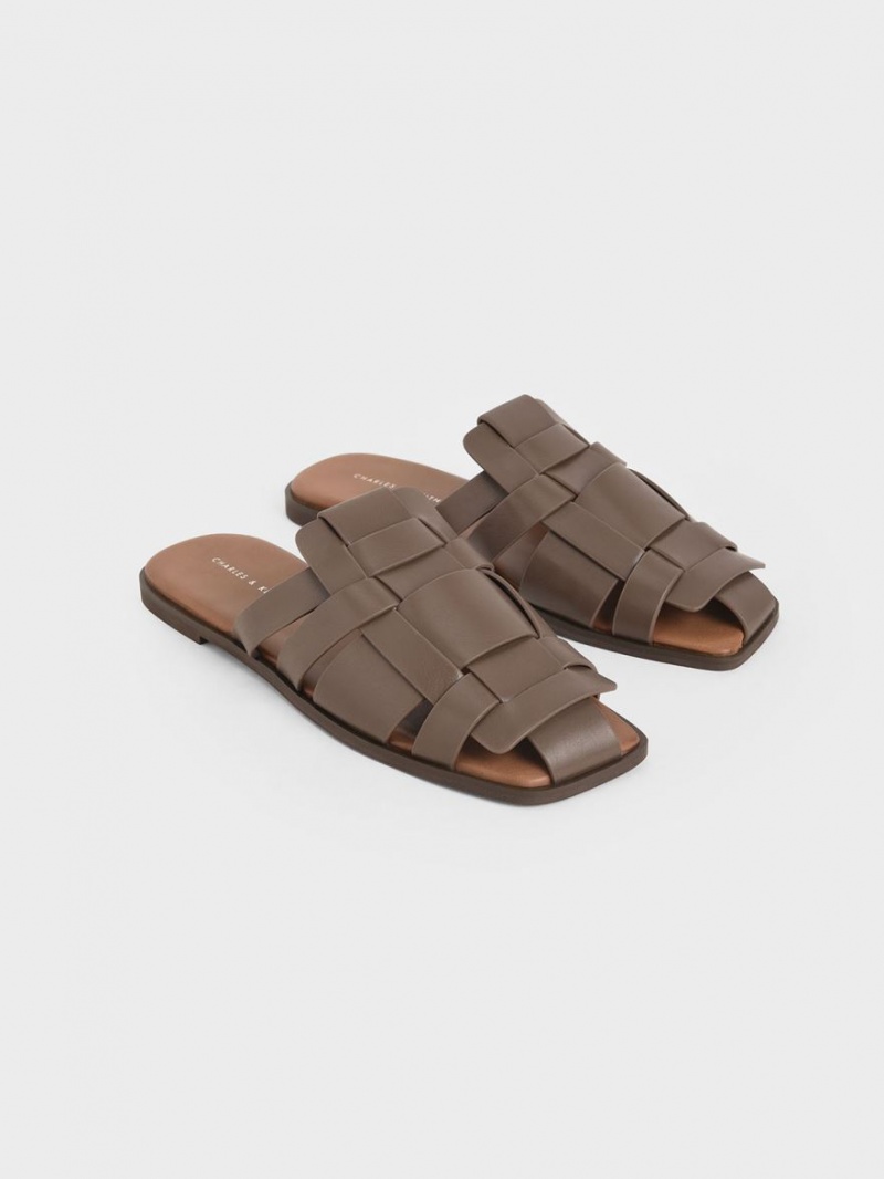 Mules Charles And Keith Woven φλατ σκούρο καφε | 20387-MUTP
