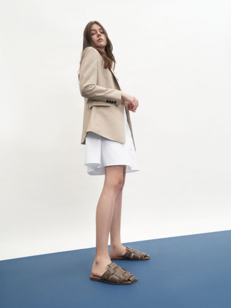 Mules Charles And Keith Woven φλατ σκούρο καφε | 20387-MUTP