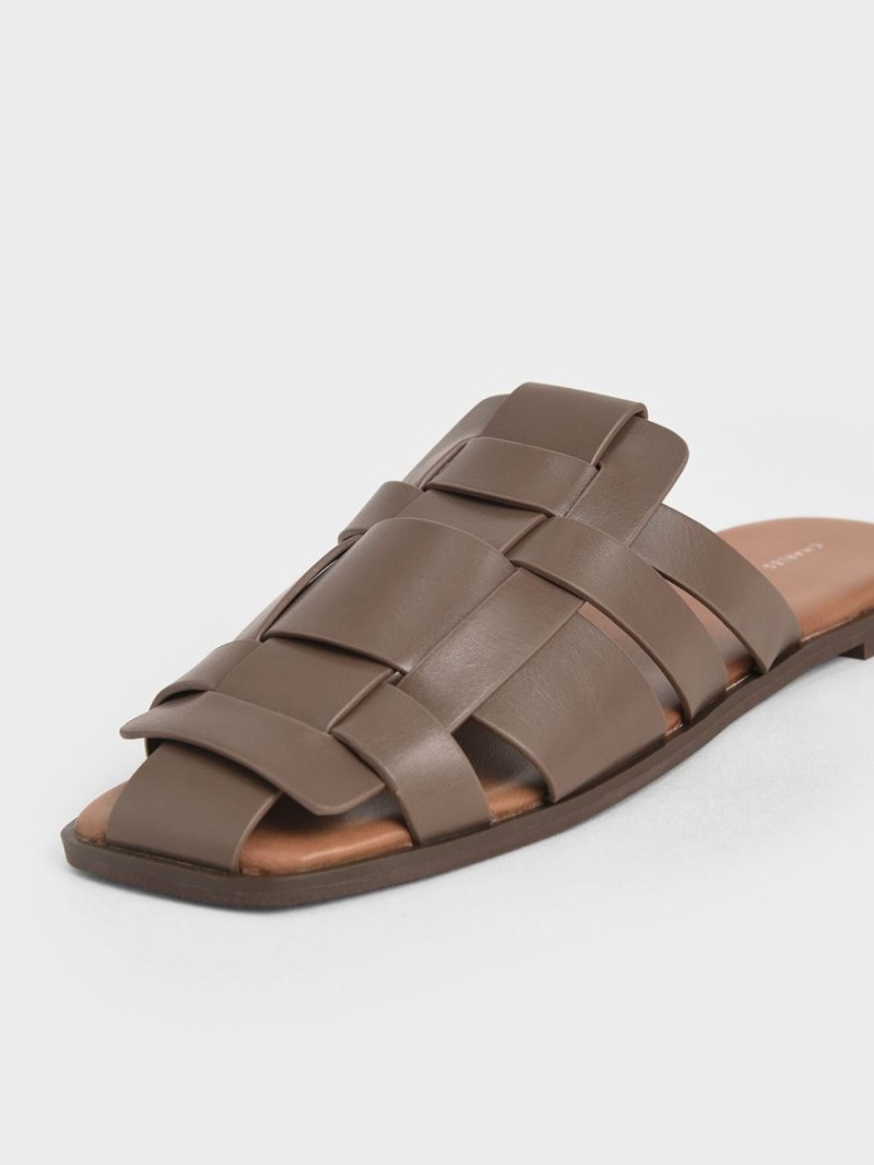 Mules Charles And Keith Woven φλατ σκούρο καφε | 20387-MUTP