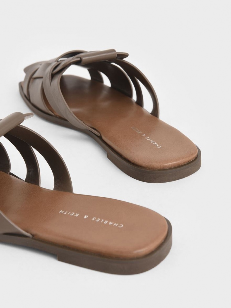 Mules Charles And Keith Woven φλατ σκούρο καφε | 20387-MUTP
