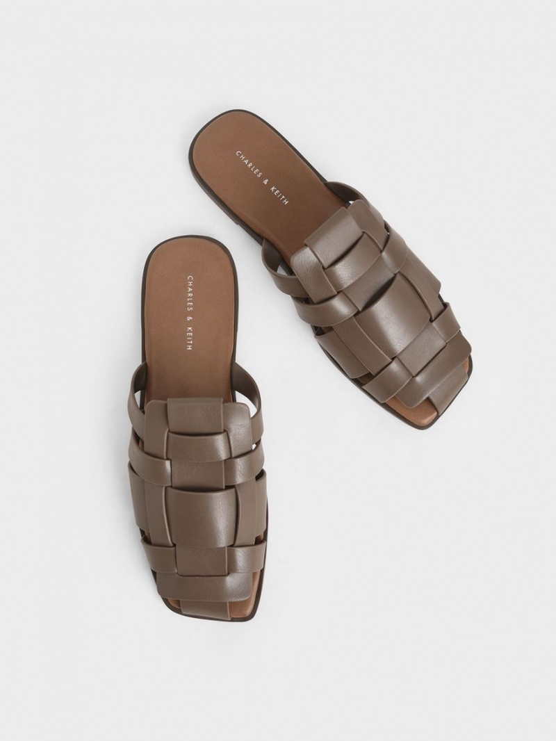 Mules Charles And Keith Woven φλατ σκούρο καφε | 20387-MUTP