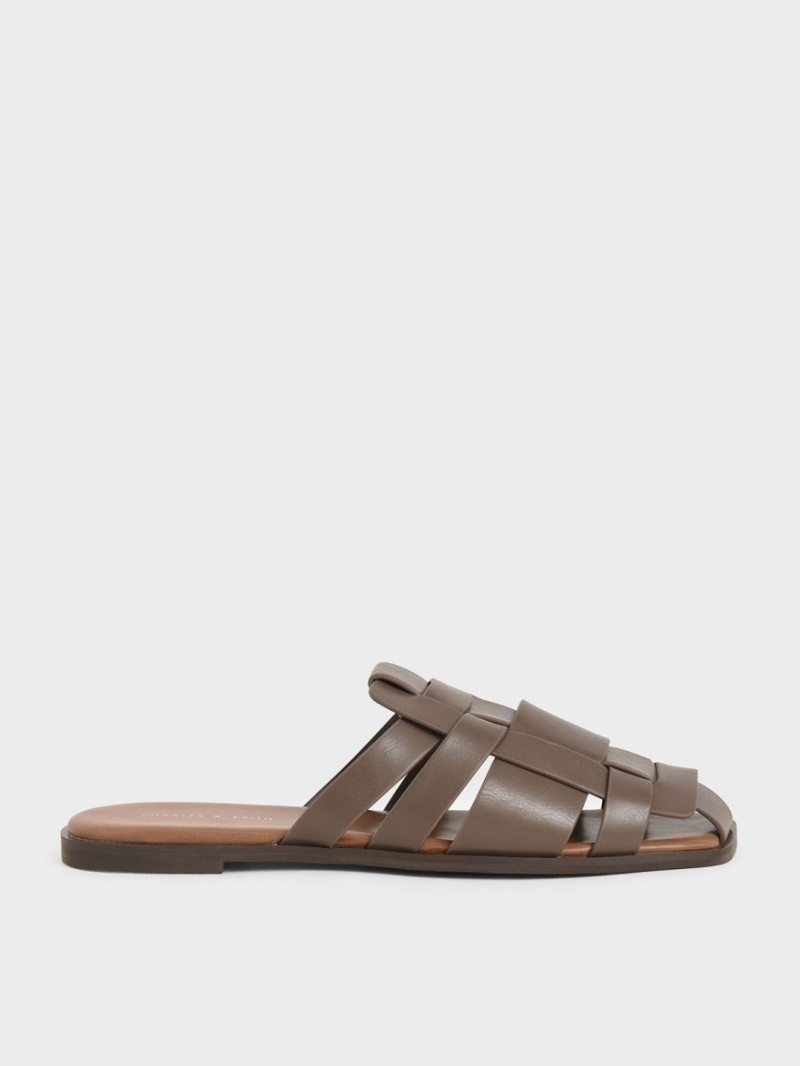 Mules Charles And Keith Woven φλατ σκούρο καφε | 20387-MUTP
