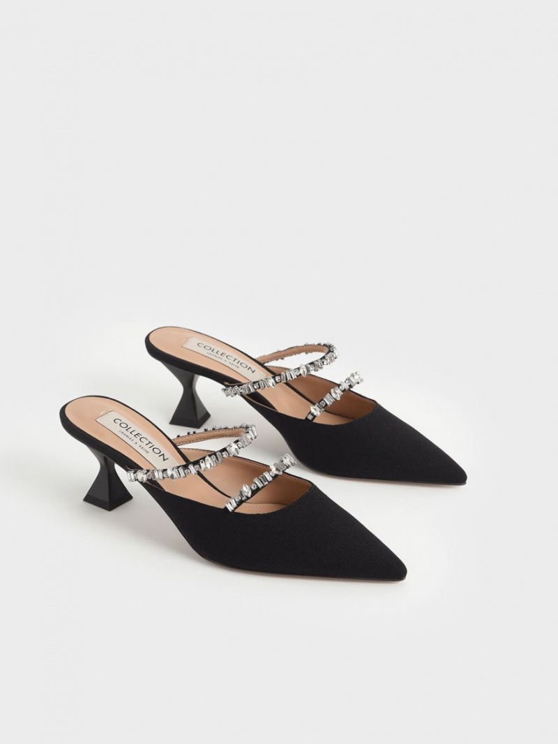 Mules Charles And Keith καμβα Double Gem λουρακια μαυρα | 10286-AESC