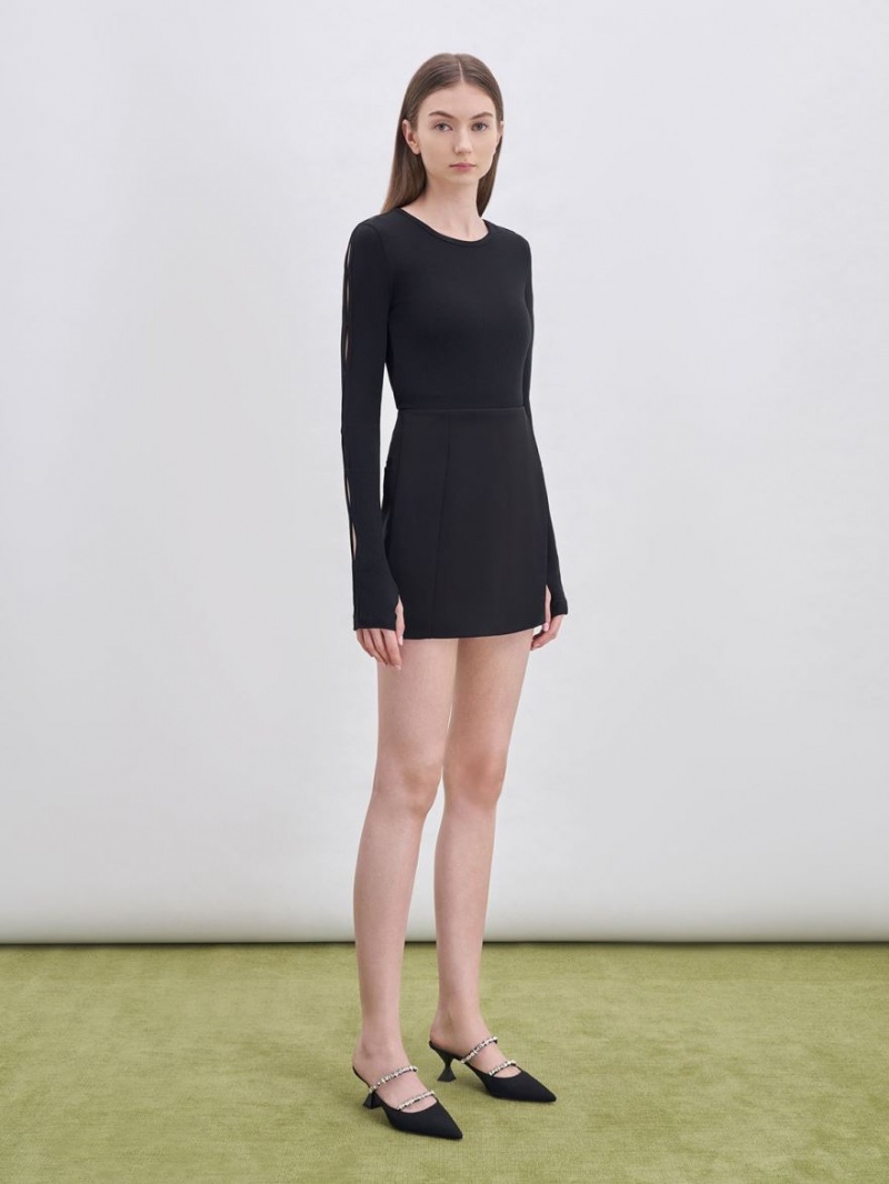 Mules Charles And Keith καμβα Double Gem λουρακια μαυρα | 10286-AESC