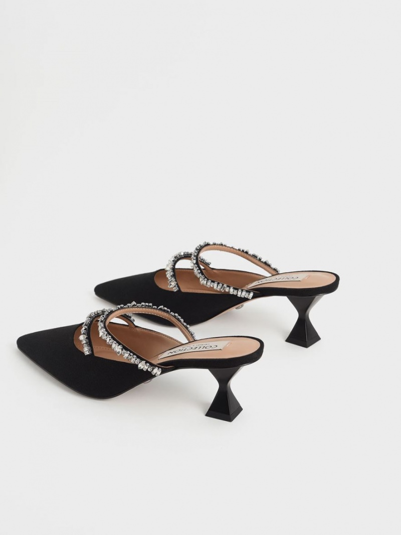 Mules Charles And Keith καμβα Double Gem λουρακια μαυρα | 10286-AESC