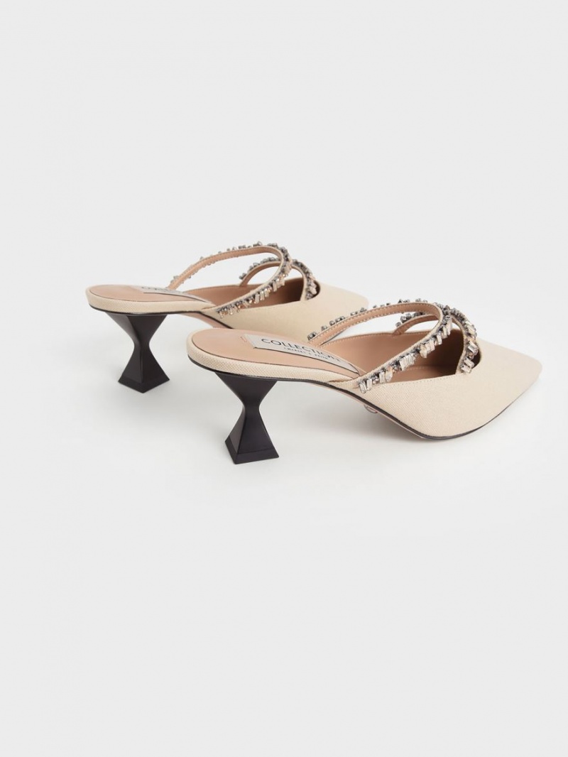 Mules Charles And Keith καμβα Double Gem λουρακια Μπεζ | 90763-FCKU