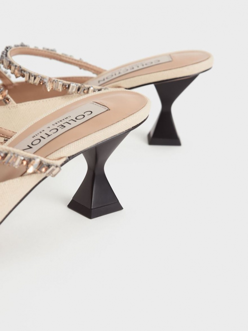Mules Charles And Keith καμβα Double Gem λουρακια Μπεζ | 90763-FCKU