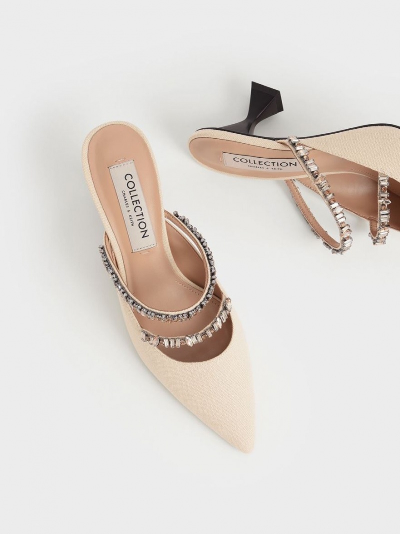 Mules Charles And Keith καμβα Double Gem λουρακια Μπεζ | 90763-FCKU