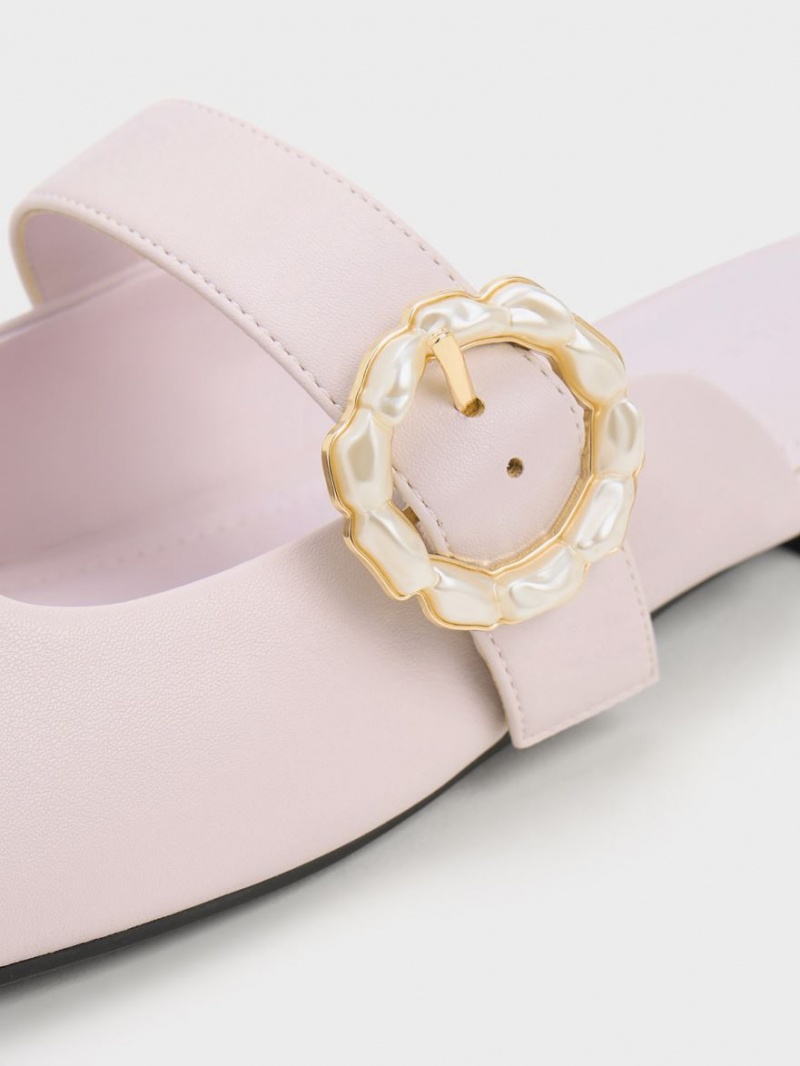 Mules Charles And Keith λουστρινι Pearl πόρπης Mary Jane μωβ | 86490-WCVZ