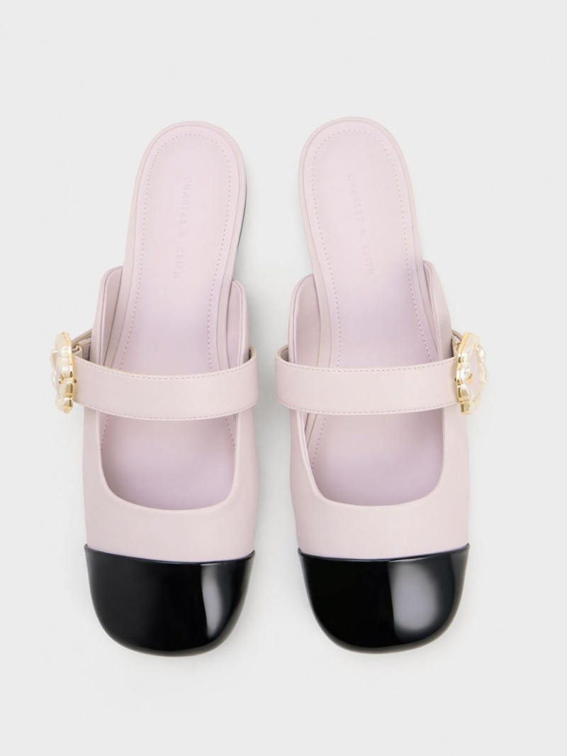 Mules Charles And Keith λουστρινι Pearl πόρπης Mary Jane μωβ | 86490-WCVZ