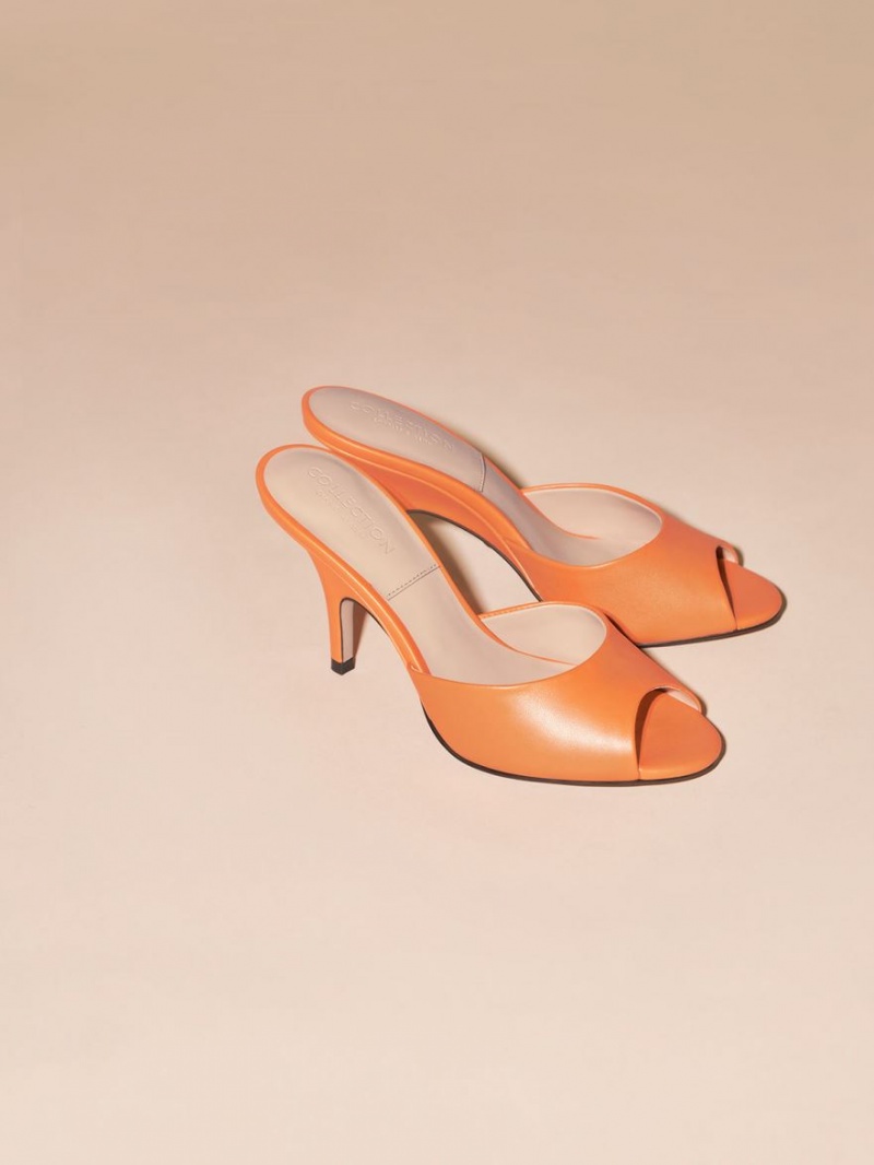 Mules Charles And Keith δερματινα Round-toe με τακουνι πορτοκαλι | 68093-GTPL