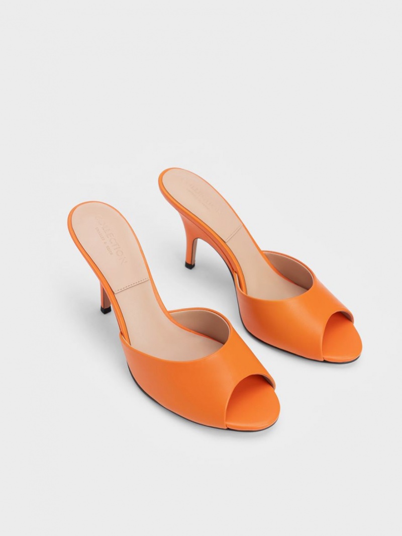 Mules Charles And Keith δερματινα Round-toe με τακουνι πορτοκαλι | 68093-GTPL