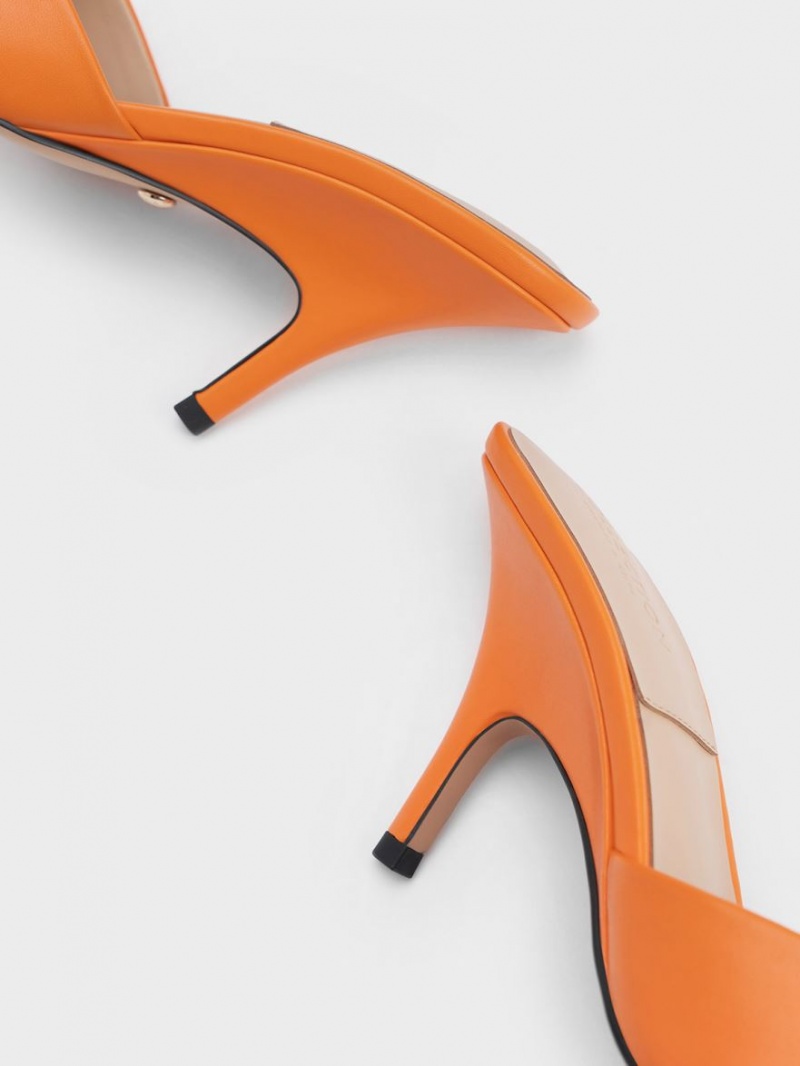 Mules Charles And Keith δερματινα Round-toe με τακουνι πορτοκαλι | 68093-GTPL