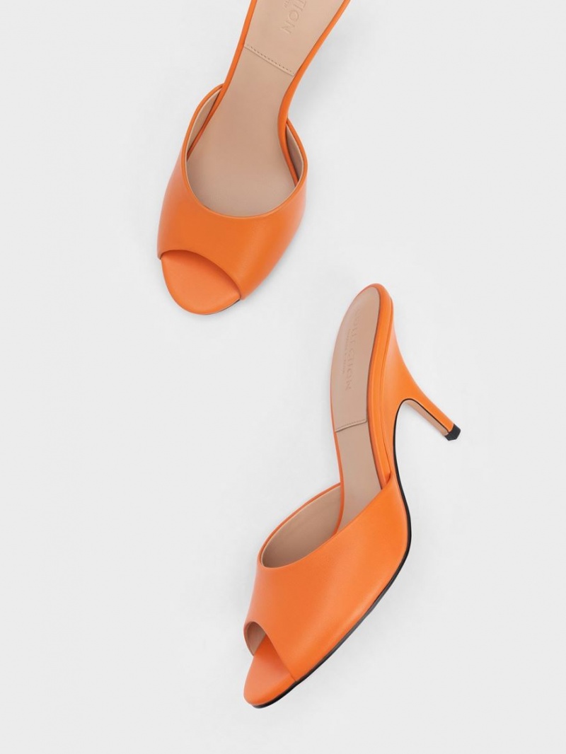 Mules Charles And Keith δερματινα Round-toe με τακουνι πορτοκαλι | 68093-GTPL