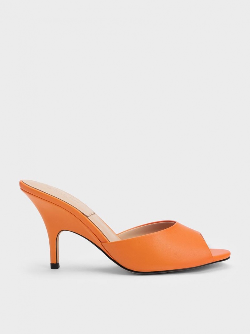 Mules Charles And Keith δερματινα Round-toe με τακουνι πορτοκαλι | 68093-GTPL