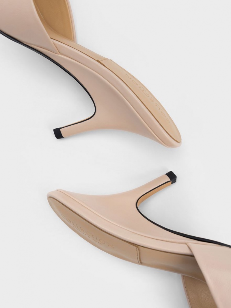 Mules Charles And Keith δερματινα Round-toe με τακουνι Μπεζ | 71289-BFQE