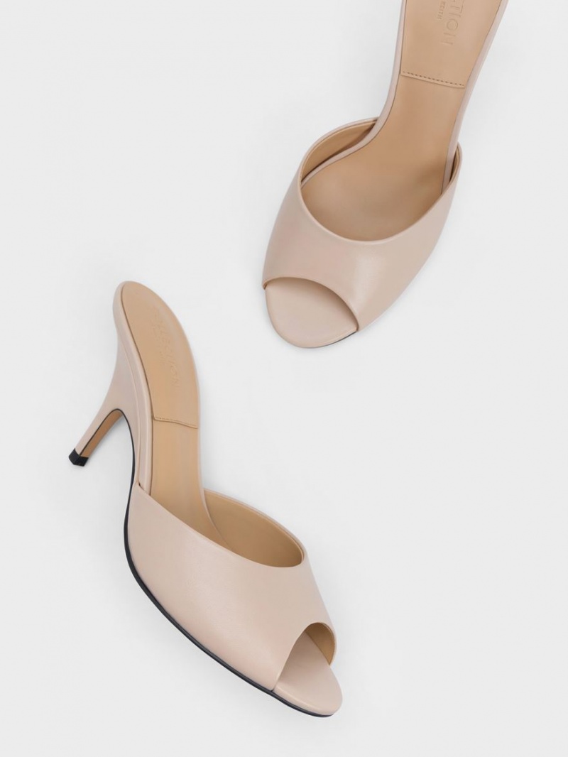 Mules Charles And Keith δερματινα Round-toe με τακουνι Μπεζ | 71289-BFQE