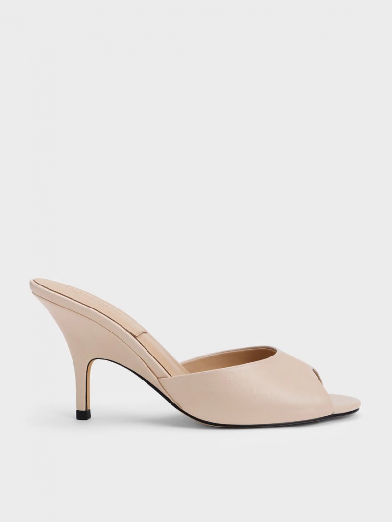 Mules Charles And Keith δερματινα Round-toe με τακουνι Μπεζ | 71289-BFQE