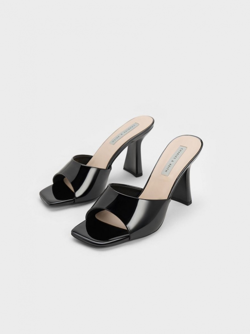 Mules Charles And Keith λουστρινι Square toe με τακουνι μαυρα | 40159-ZKUF