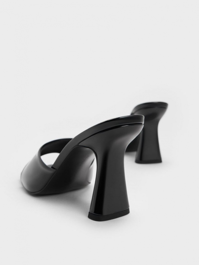 Mules Charles And Keith λουστρινι Square toe με τακουνι μαυρα | 40159-ZKUF
