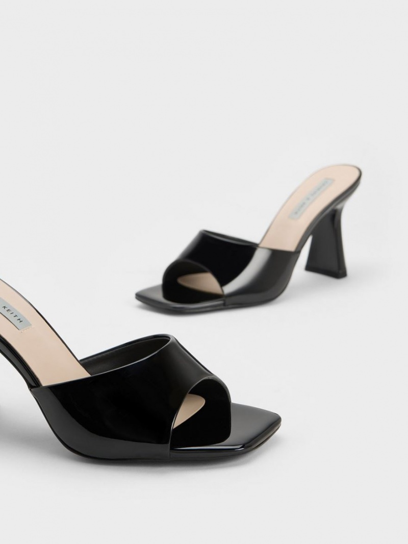 Mules Charles And Keith λουστρινι Square toe με τακουνι μαυρα | 40159-ZKUF