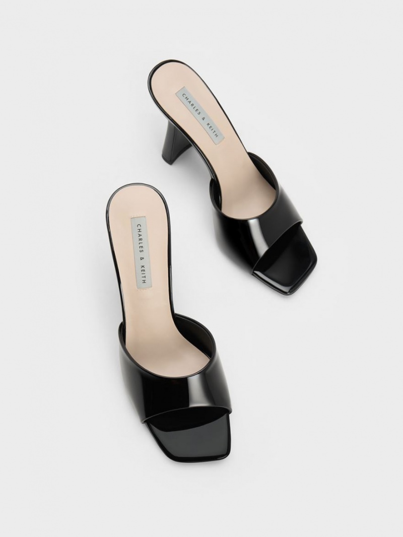 Mules Charles And Keith λουστρινι Square toe με τακουνι μαυρα | 40159-ZKUF