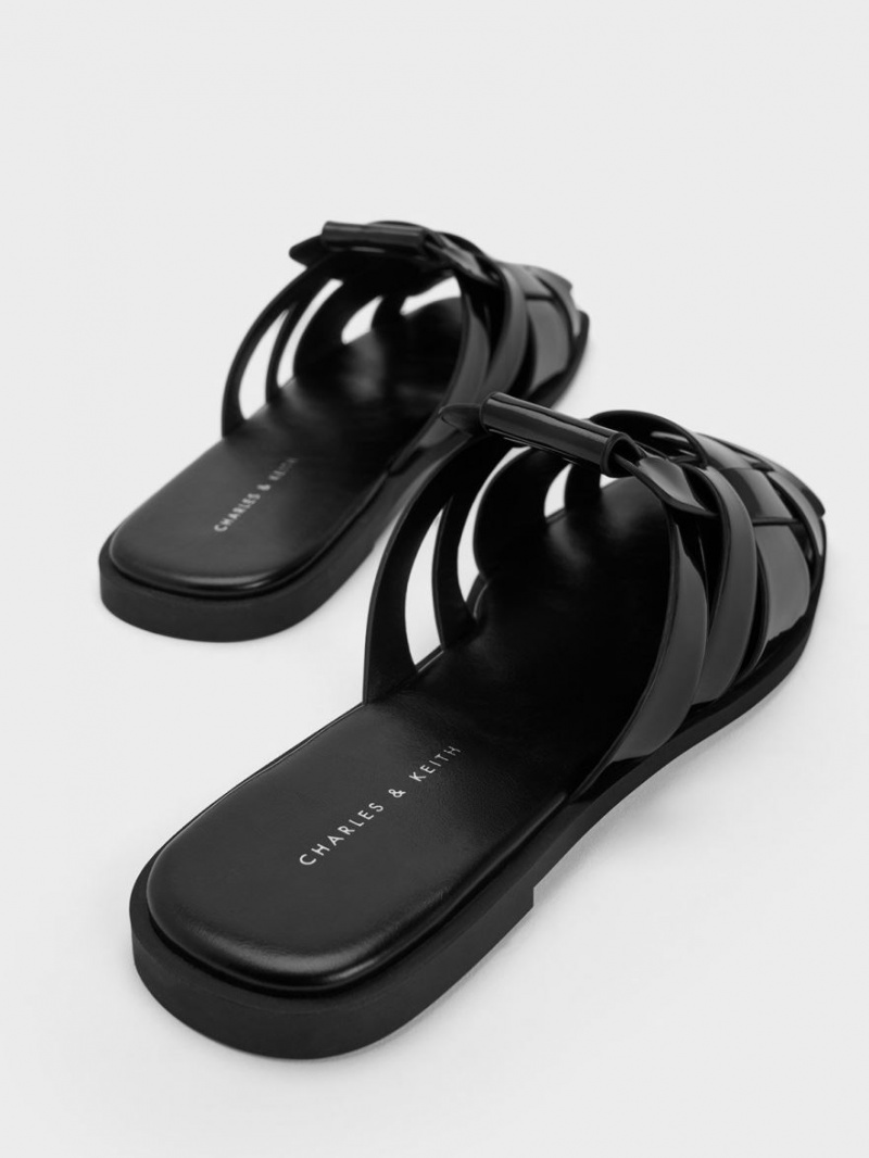 Mules Charles And Keith λουστρινι Woven φλατ μαυρα | 06951-SKPE