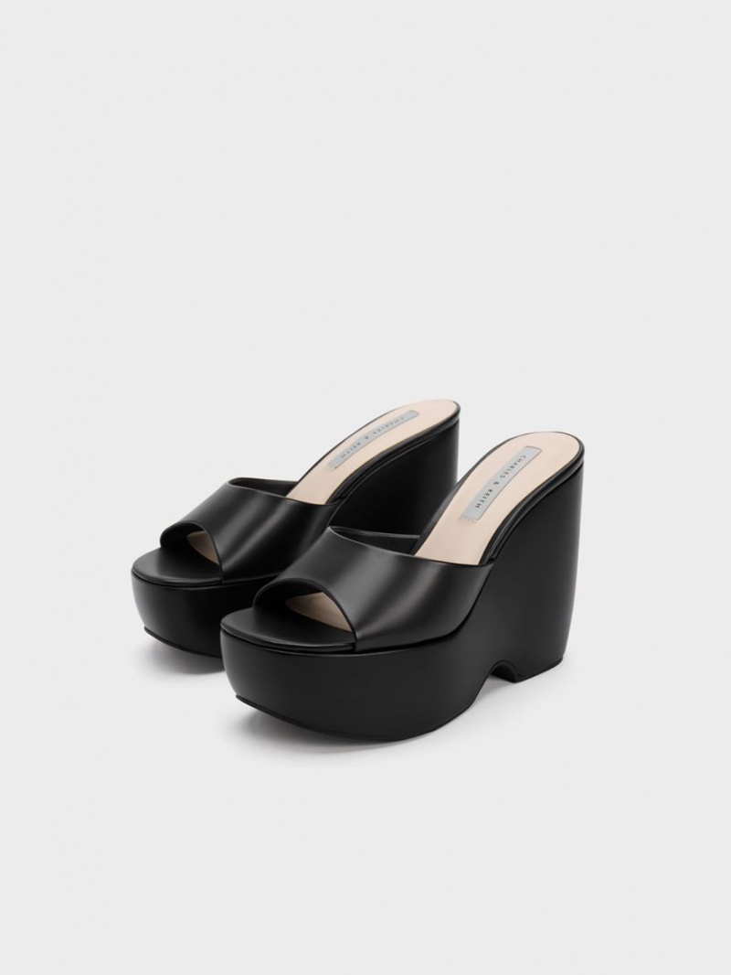 Mules Charles And Keith Χοντρός flatforms Wedge μαυρα | 62854-IUXA