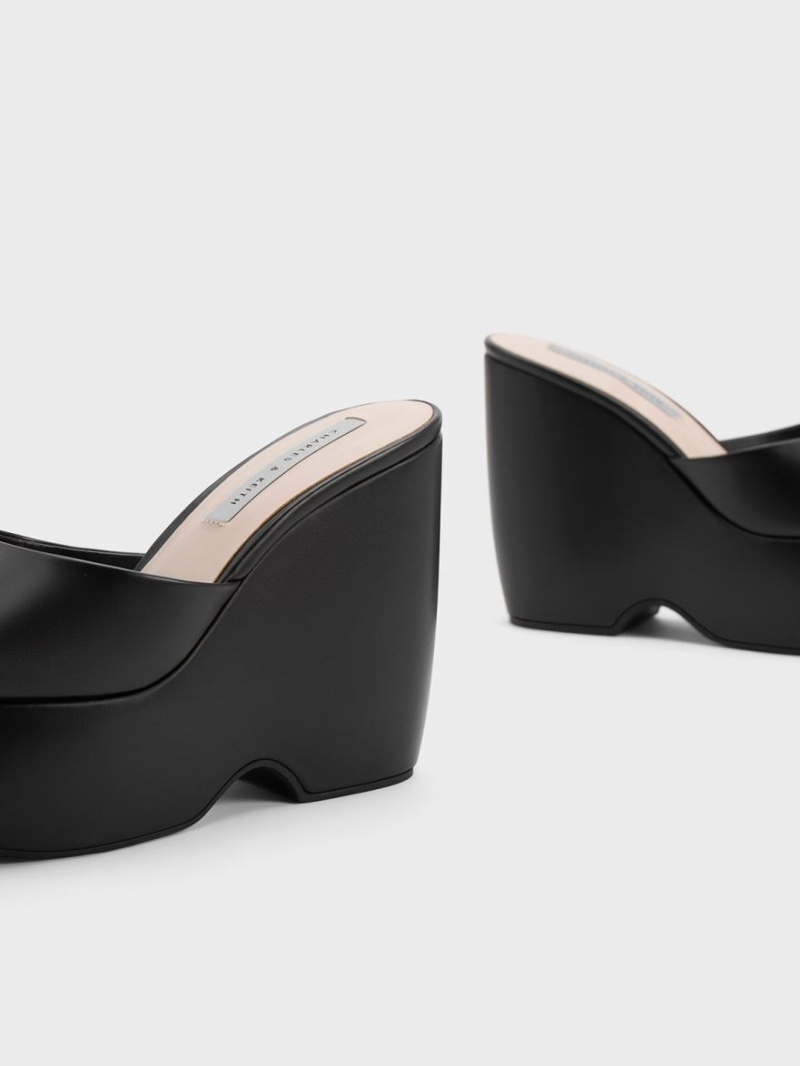 Mules Charles And Keith Χοντρός flatforms Wedge μαυρα | 62854-IUXA