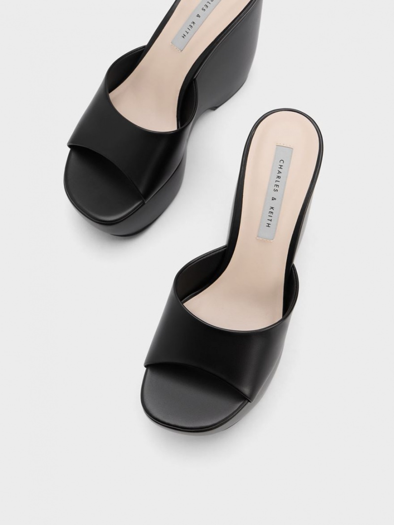 Mules Charles And Keith Χοντρός flatforms Wedge μαυρα | 62854-IUXA