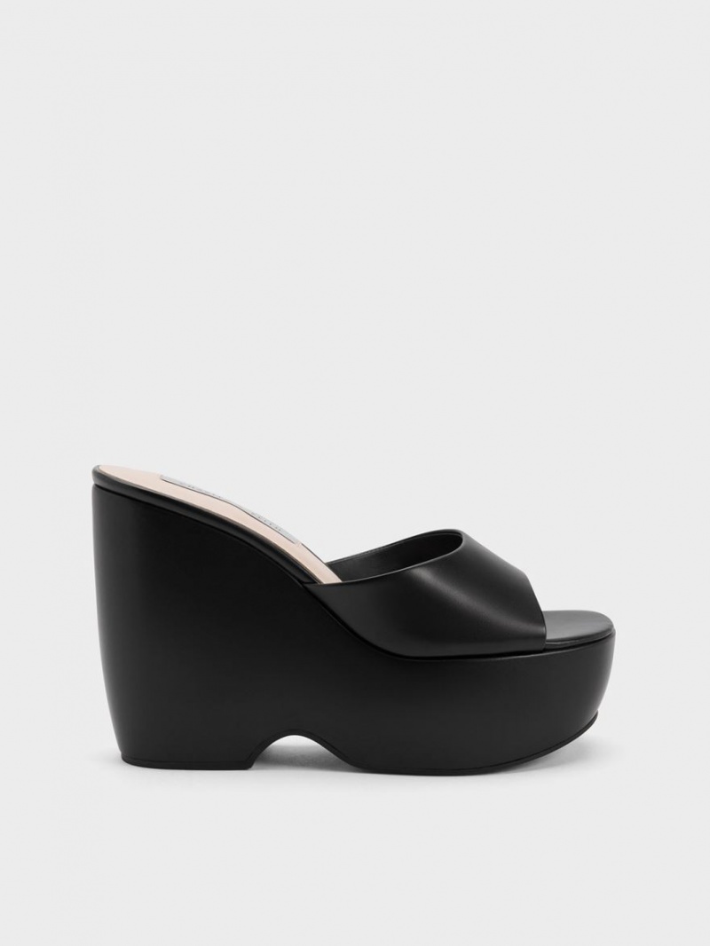 Mules Charles And Keith Χοντρός flatforms Wedge μαυρα | 62854-IUXA