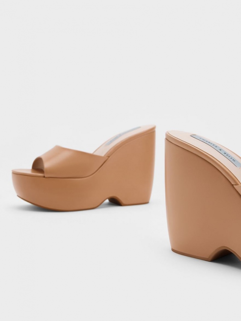 Mules Charles And Keith Χοντρός flatforms Wedge καφε | 46589-LKPG