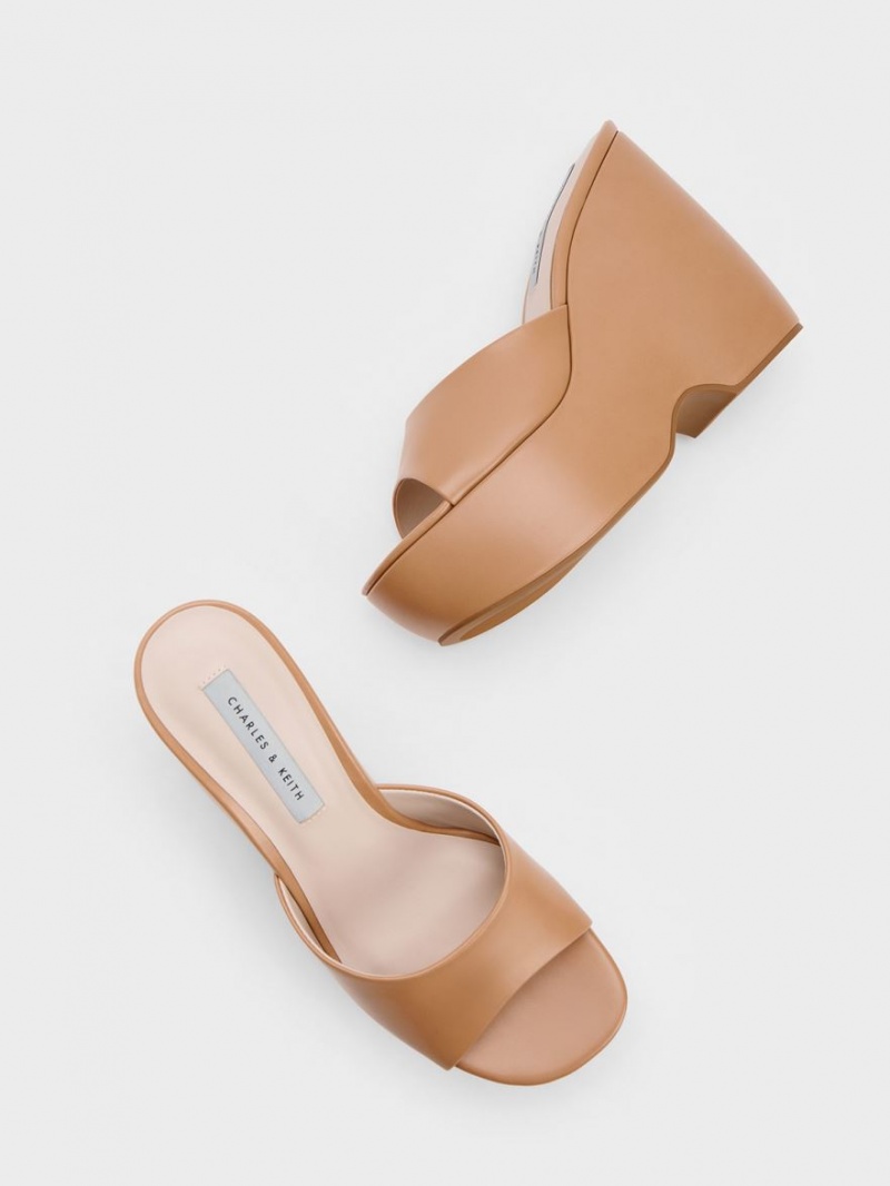 Mules Charles And Keith Χοντρός flatforms Wedge καφε | 46589-LKPG