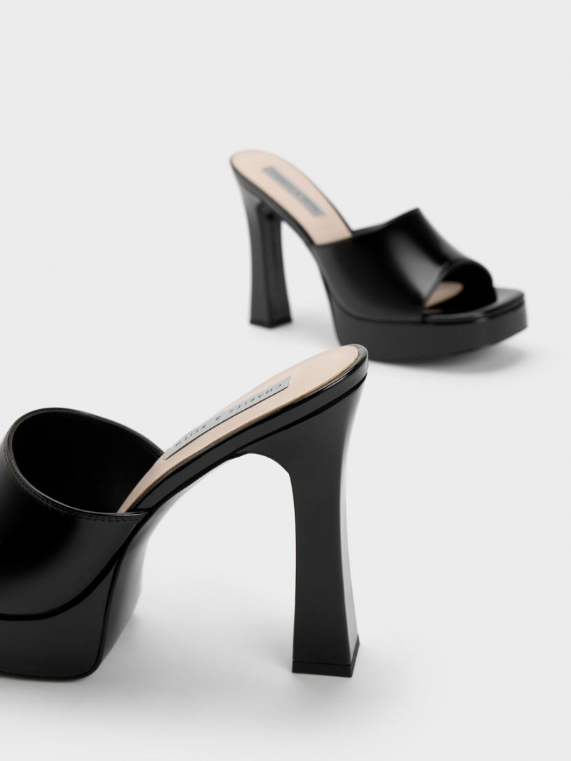 Mules Charles And Keith flatforms Block Heel μαυρα | 23659-OTPI