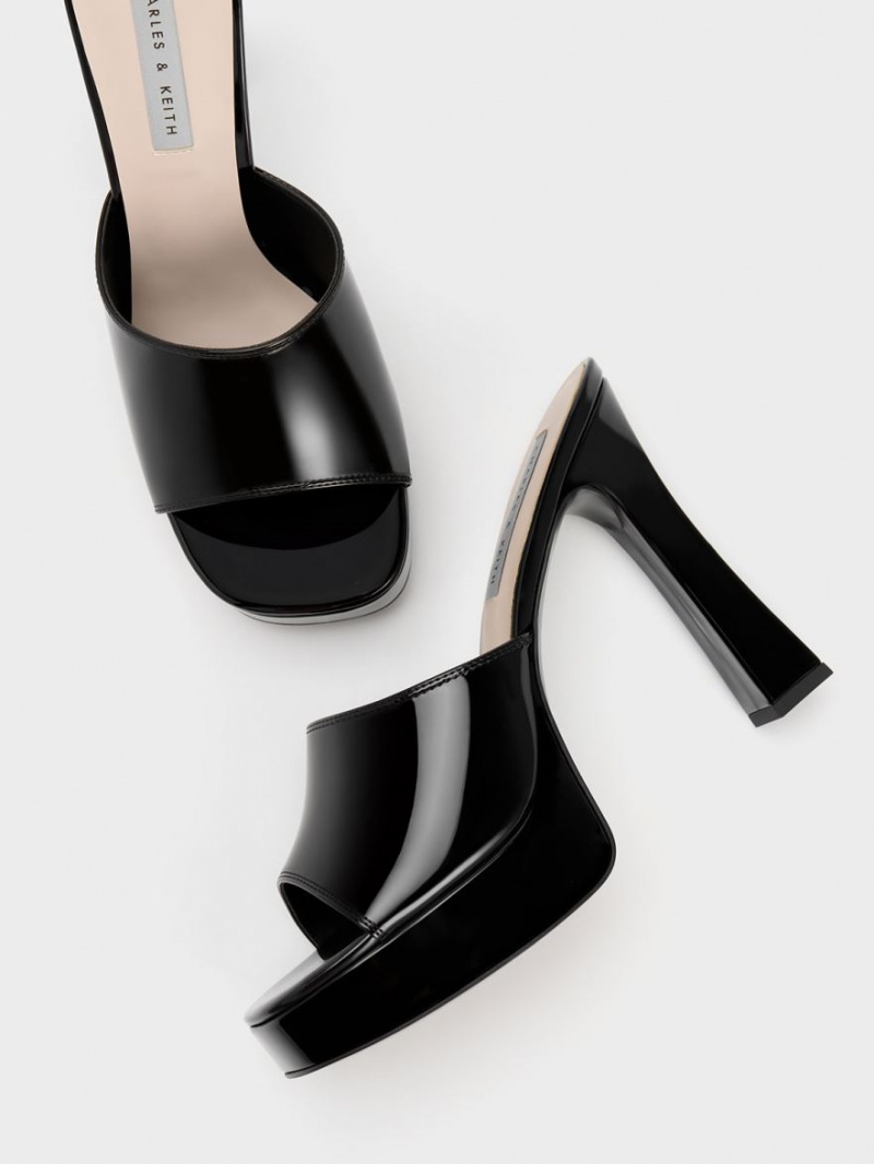 Mules Charles And Keith flatforms Block Heel μαυρα | 23659-OTPI